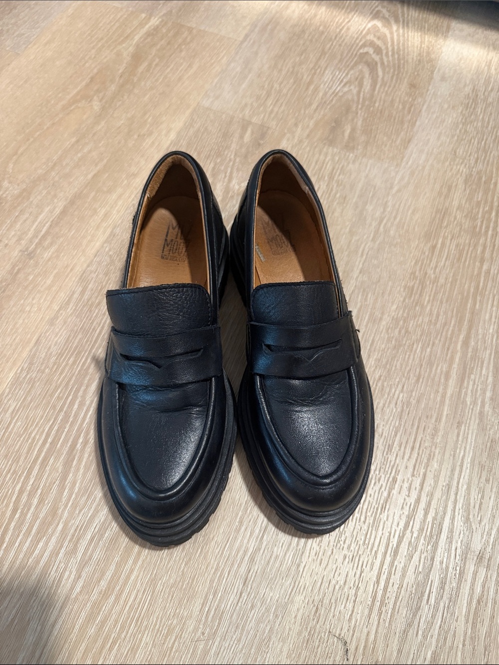 Black Leather Penny Loafers for Women
